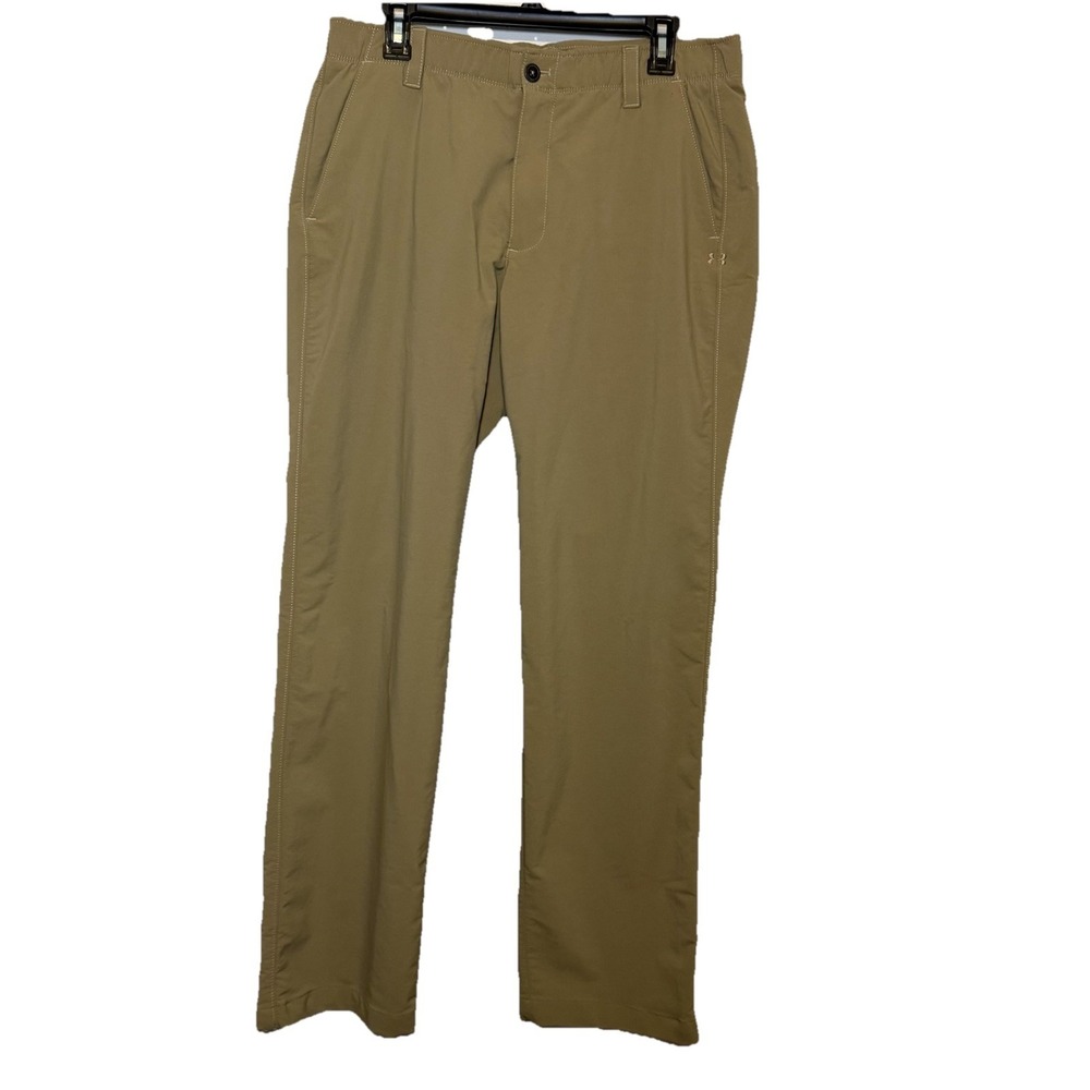 Under Armour Golf Pants Mens 36x34 (36x31) Tan Straight Stretch Nylon Polyester